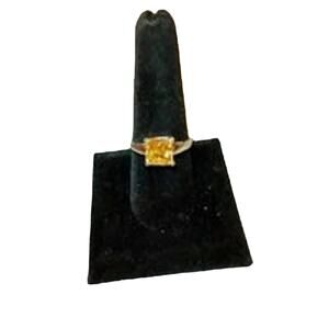 Citrine Ring Square Cut Sz 9 Silver Tone